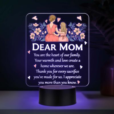 Dear Mom Acrylic LED Lamp with UV Print – Multicolor Night Light Mother’s Day & Birthday Gift